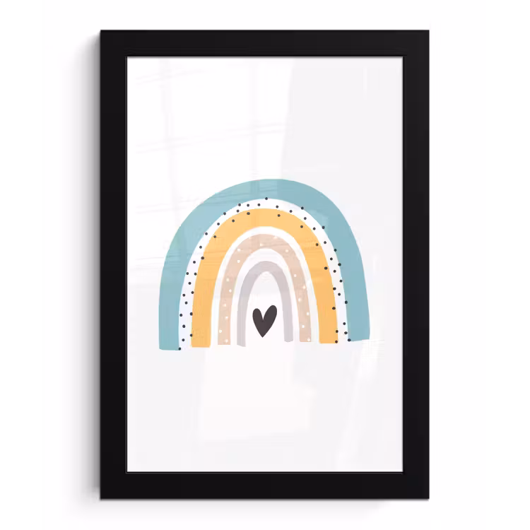 Poster met lijst - Regenboog - Meiden - Jongens - Hartje - Pastel — 1