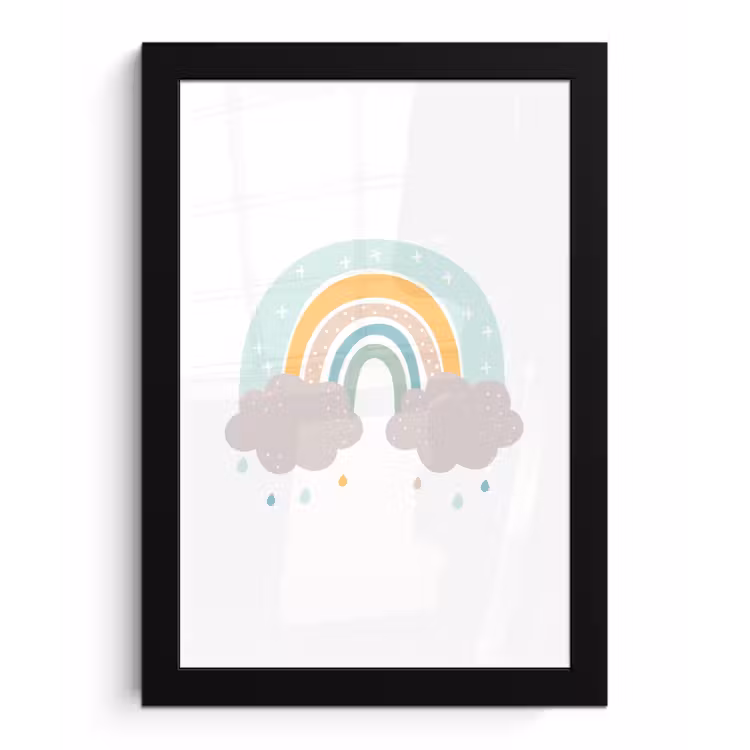 Poster met lijst - Regenboog - Wolken - Regen - Kinderen - Pastel — 1