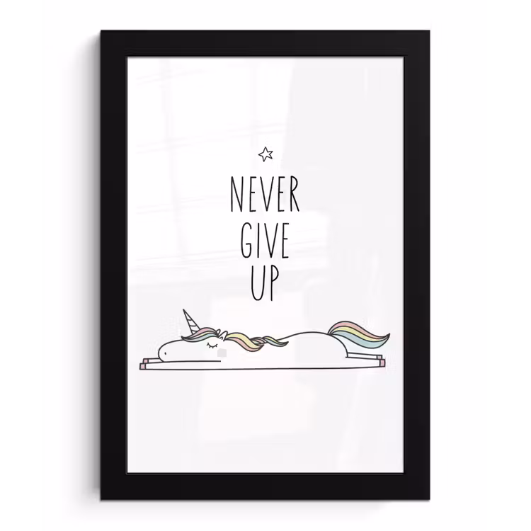Poster met lijst - Unicorn - Kinderen - Quotes - Never give up - Meisjes — 1
