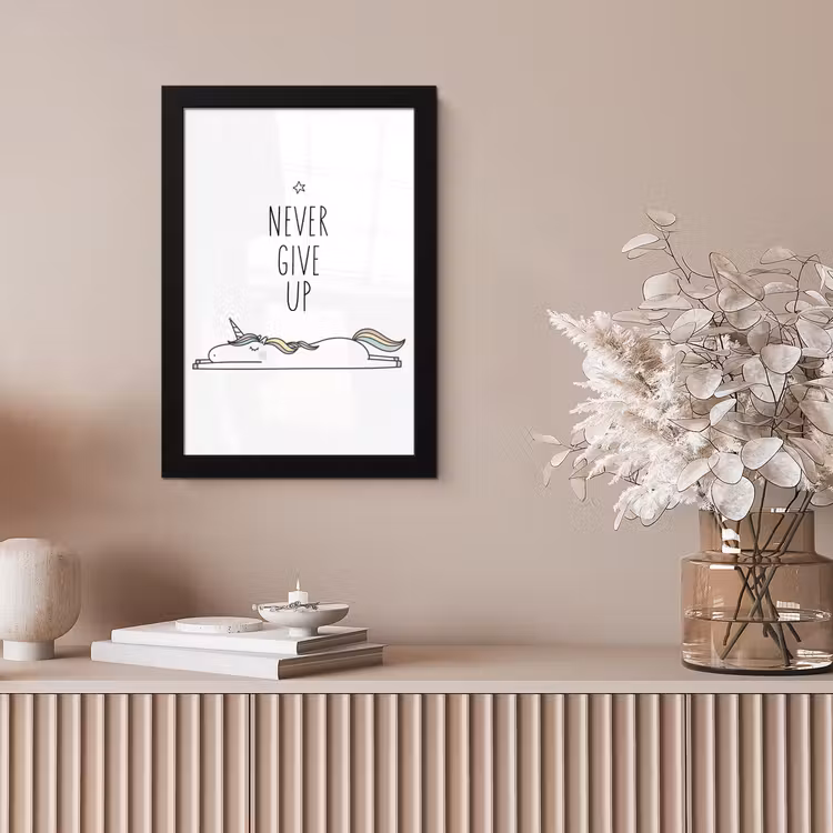 Poster met lijst - Unicorn - Kinderen - Quotes - Never give up - Meisjes — 5