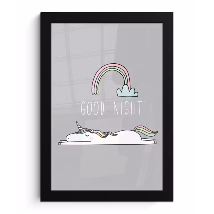 Poster met lijst - Unicorn - Regenboog - Kinderen - Quotes - Good night - Meisjes — 1