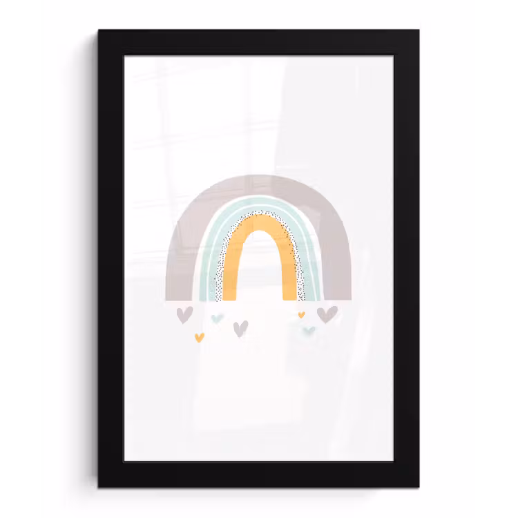 Poster met lijst - Regenboog - Hartjes - Meisjes - Jongens - Pastel — 1