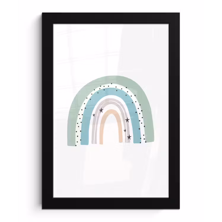 Poster met lijst - Regenboog - Kinderen - Sterren - Stippen - Pastel — 1