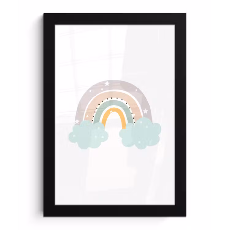 Poster met lijst - Regenboog - Sterren - Stippen - Wolken - Kinderen — 1