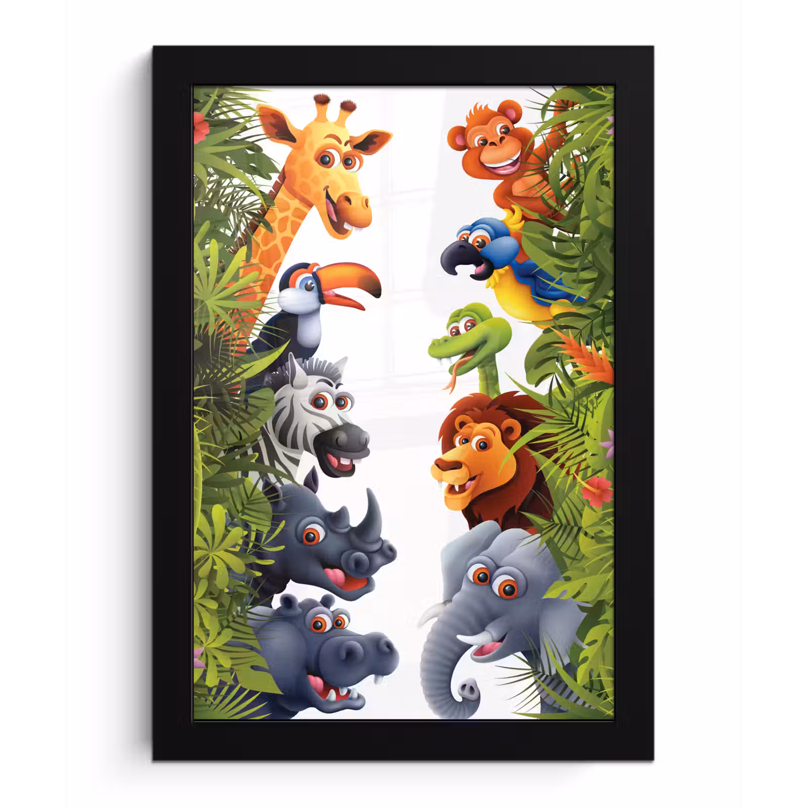Poster met lijst - Jungle - Dieren - Jongens - Meisjes - Giraf - Olifant - Kids — 1