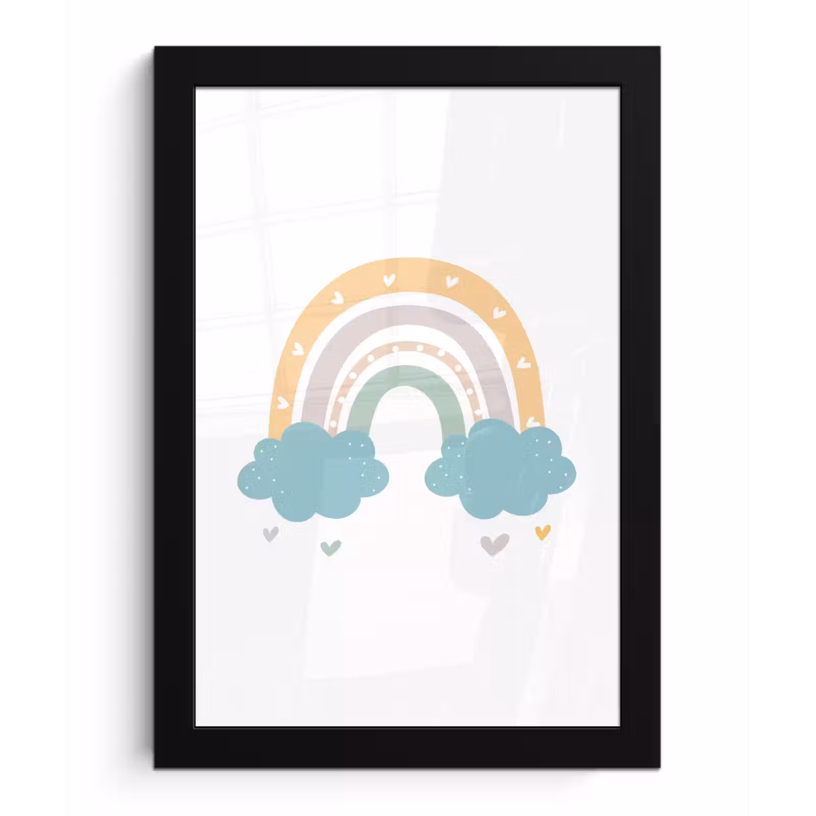 Poster met lijst - Regenboog - Hartjes - Wolken - Stippen - Pastel - Kinderen — 1