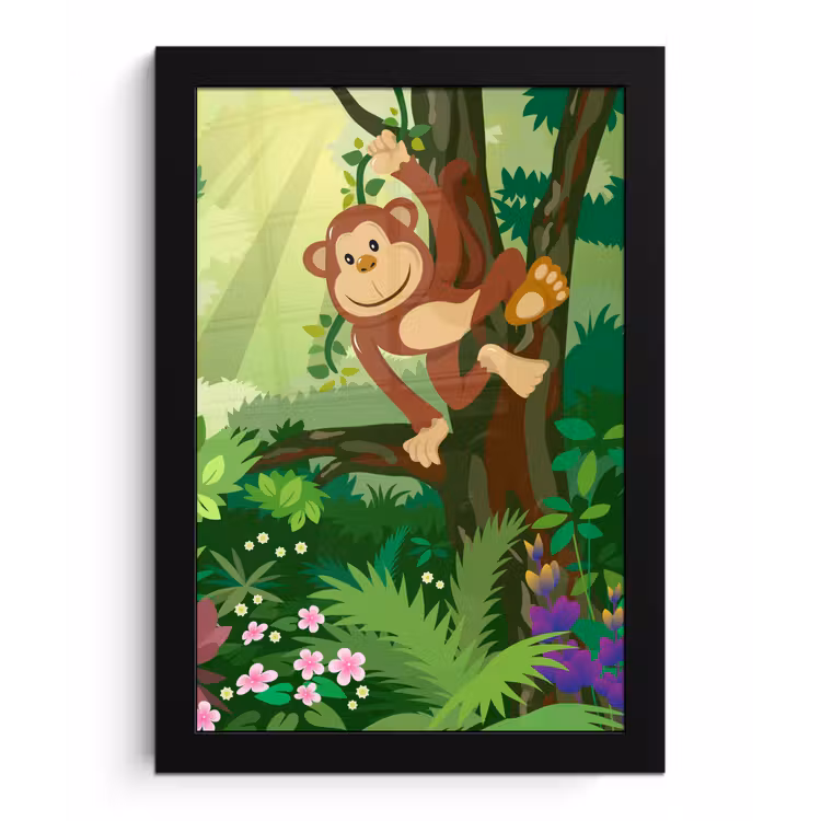 Poster met lijst - Aap - Jungle - Jongens - Meisjes - Bloemen - Kids — 1