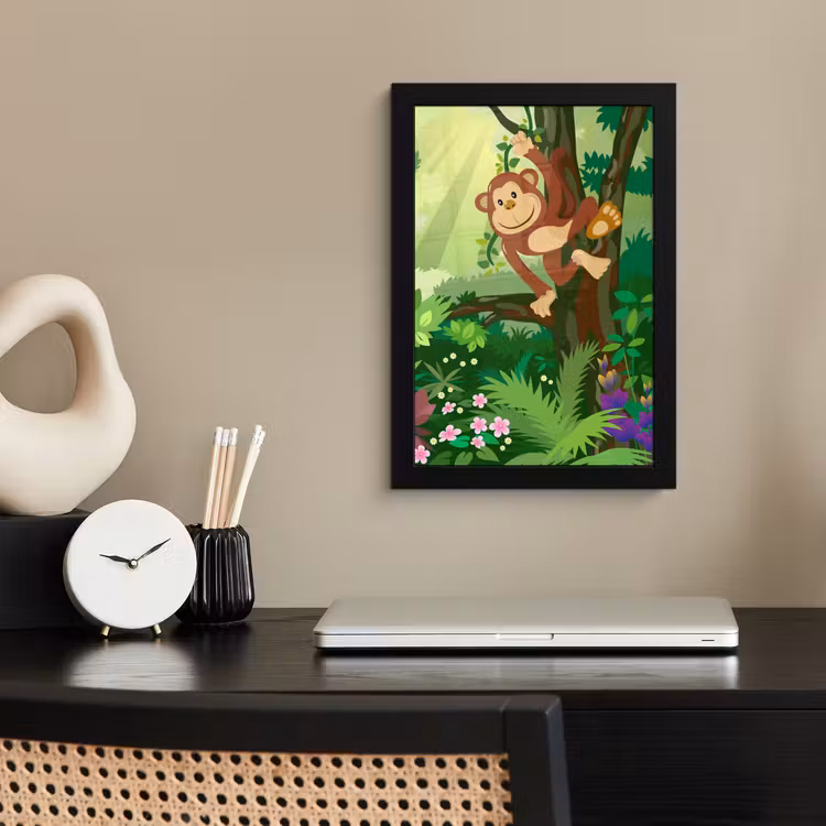 Poster met lijst - Aap - Jungle - Jongens - Meisjes - Bloemen - Kids — 2