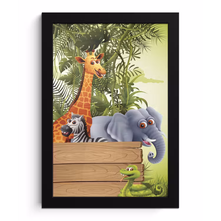 Poster met lijst - Jungle dieren - Natuur - Planken - Kinderen - Giraffe — 1