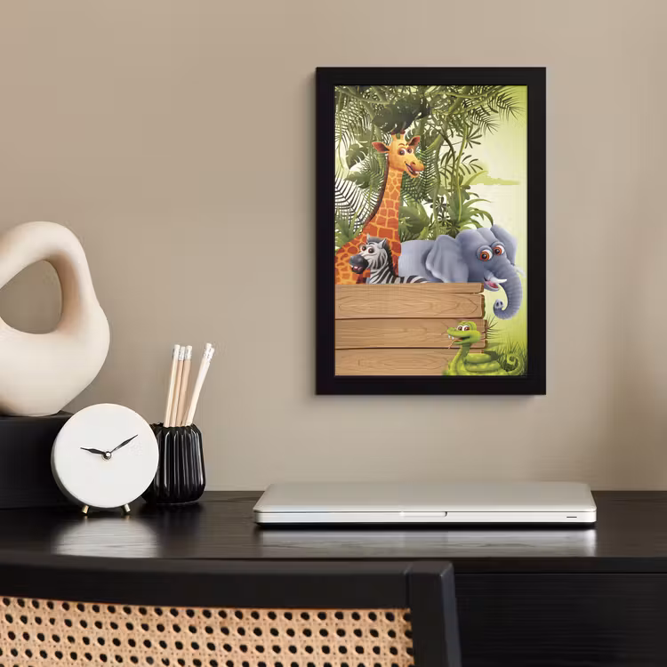 Poster met lijst - Jungle dieren - Natuur - Planken - Kinderen - Giraffe — 2