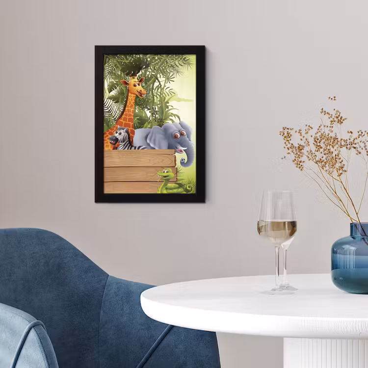 Poster met lijst - Jungle dieren - Natuur - Planken - Kinderen - Giraffe — 4
