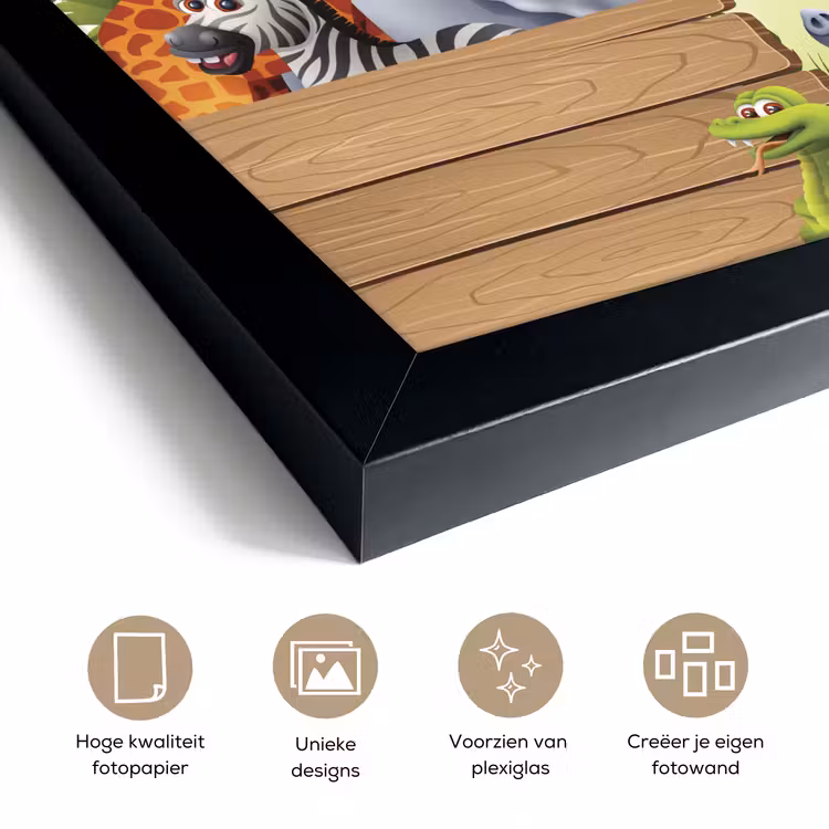 Poster met lijst - Jungle dieren - Natuur - Planken - Kinderen - Giraffe — 6