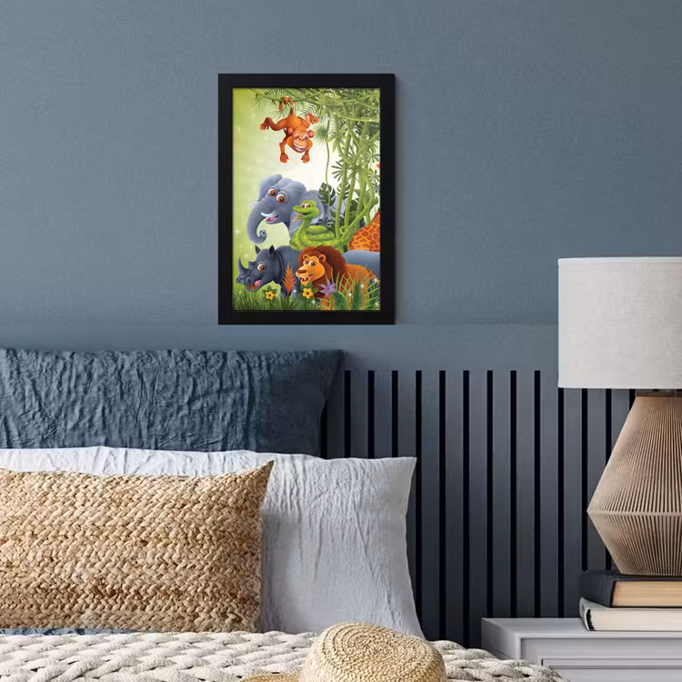 Poster met lijst - Jungle dieren - Planten - Kinderen - Olifant - Giraf - Leeuw — 3