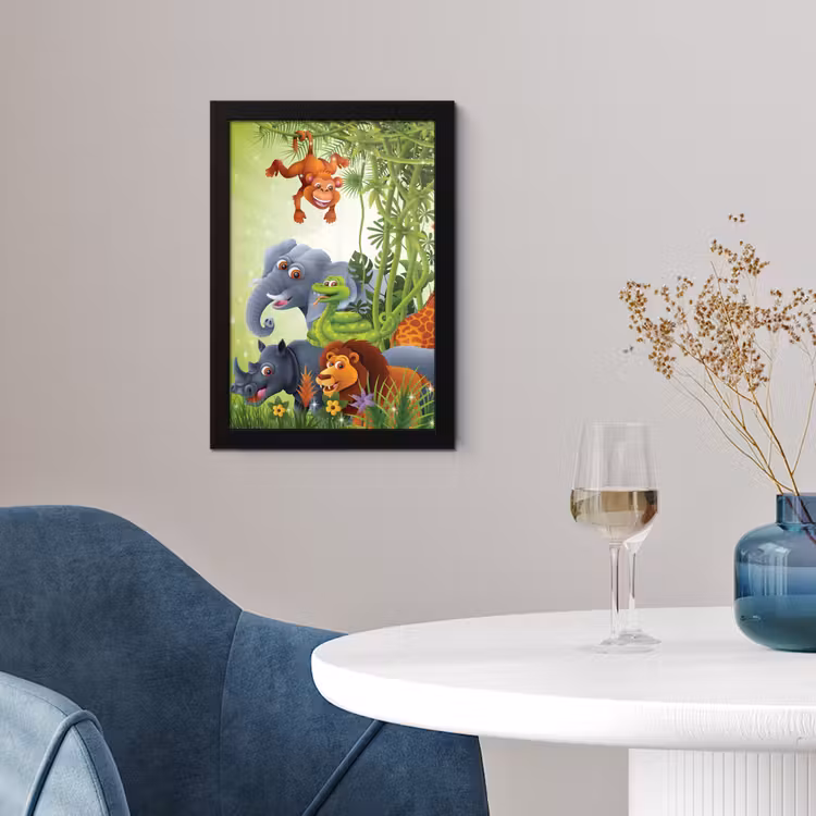 Poster met lijst - Jungle dieren - Planten - Kinderen - Olifant - Giraf - Leeuw — 4