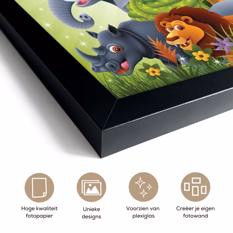 Poster met lijst - Jungle dieren - Planten - Kinderen - Olifant - Giraf - Leeuw — 6