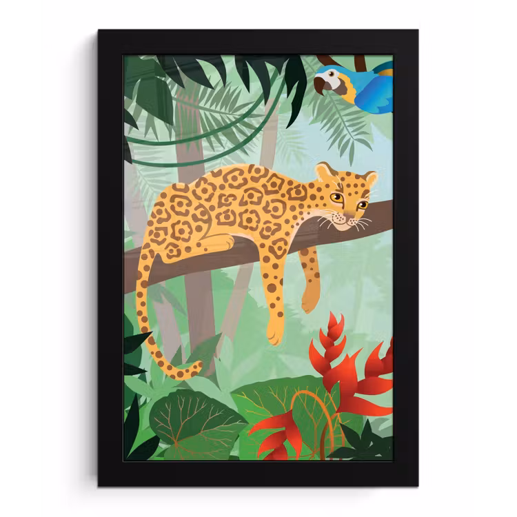 Poster met lijst - Jungle dieren - Toekan - Jongens - Meiden - Luipaard — 1