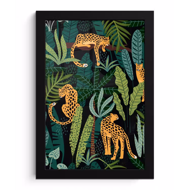 Poster met lijst - Jungle - Panter - Patronen - Jongens - Meiden - Planten — 1