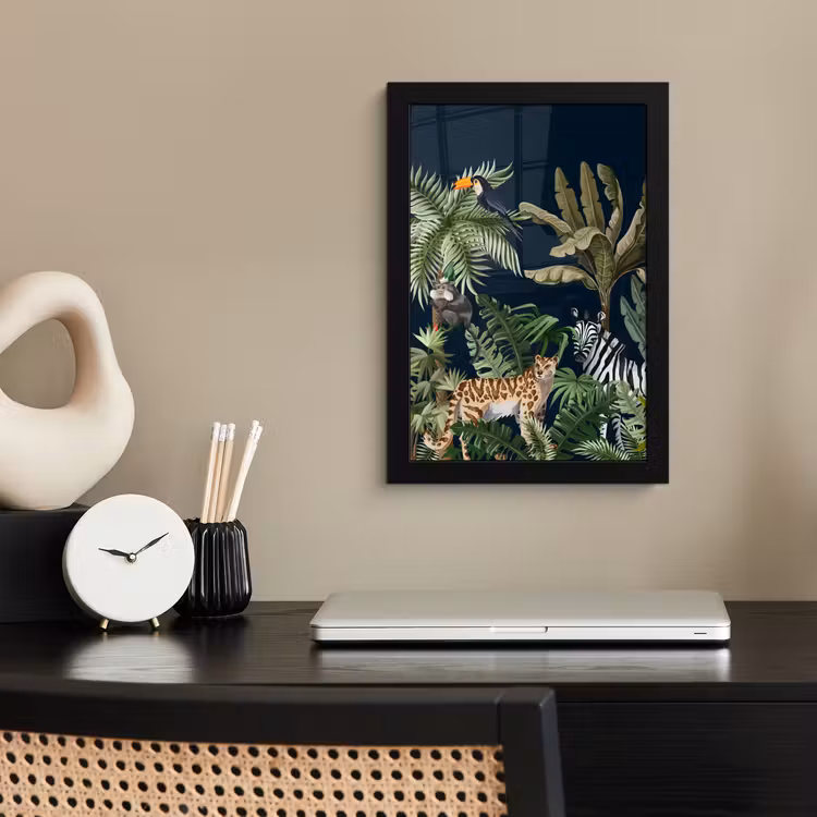Poster met lijst - Jungle - Planten - Dieren - Kinderen - Flamingo - Zebra — 2
