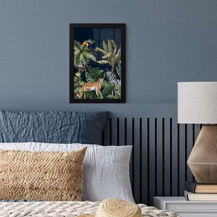 Poster met lijst - Jungle - Planten - Dieren - Kinderen - Flamingo - Zebra — 3