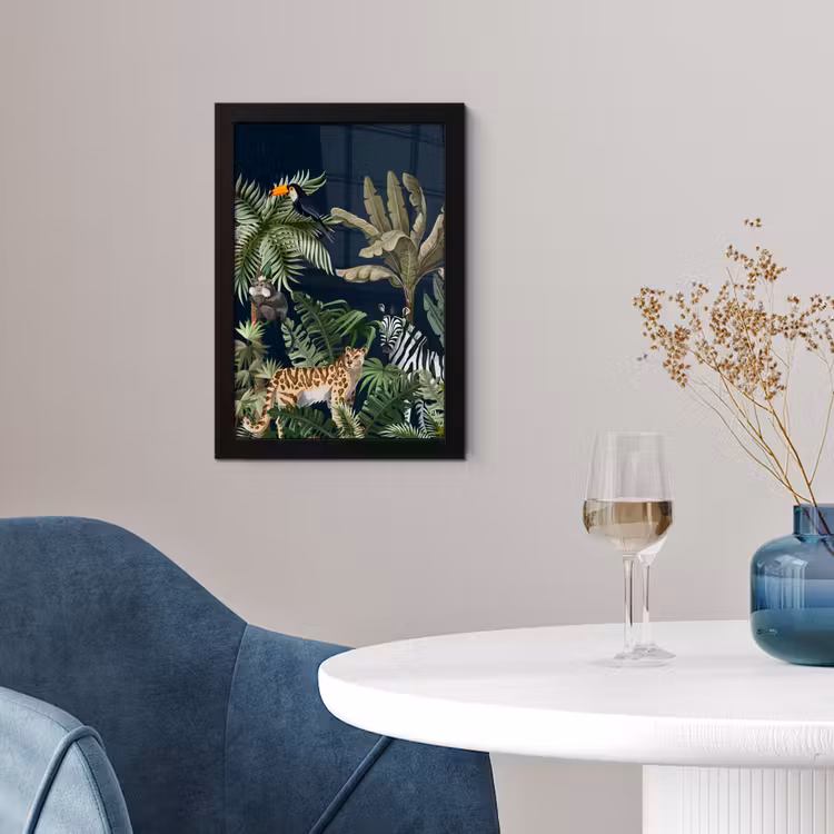 Poster met lijst - Jungle - Planten - Dieren - Kinderen - Flamingo - Zebra — 4