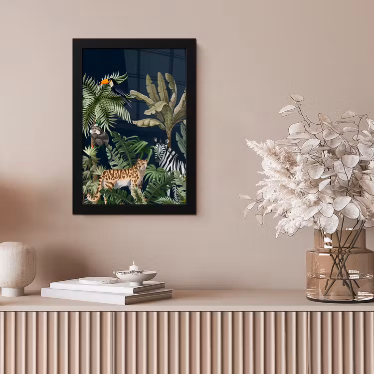 Poster met lijst - Jungle - Planten - Dieren - Kinderen - Flamingo - Zebra — 5