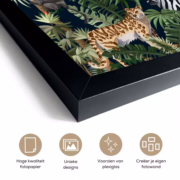 Poster met lijst - Jungle - Planten - Dieren - Kinderen - Flamingo - Zebra — 6