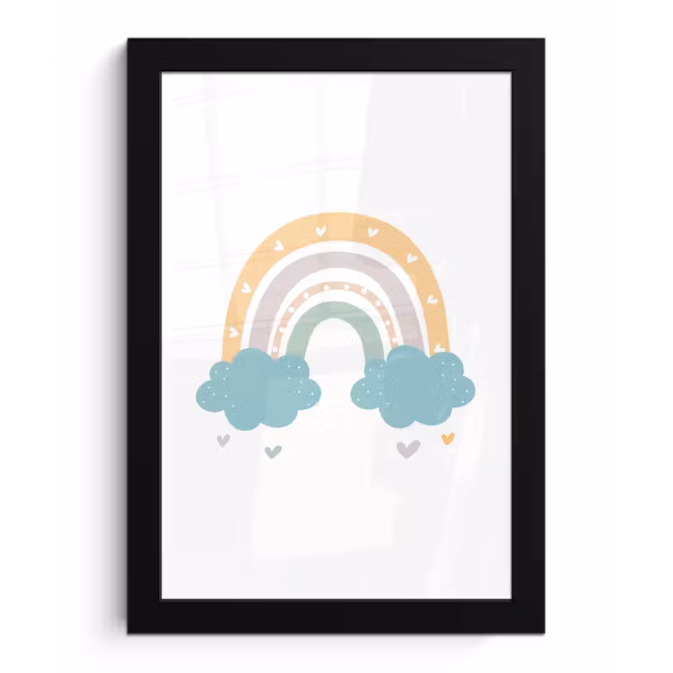 Poster met lijst - Regenboog - Hartjes - Wolken - Stippen - Pastel - Kinderen — 1
