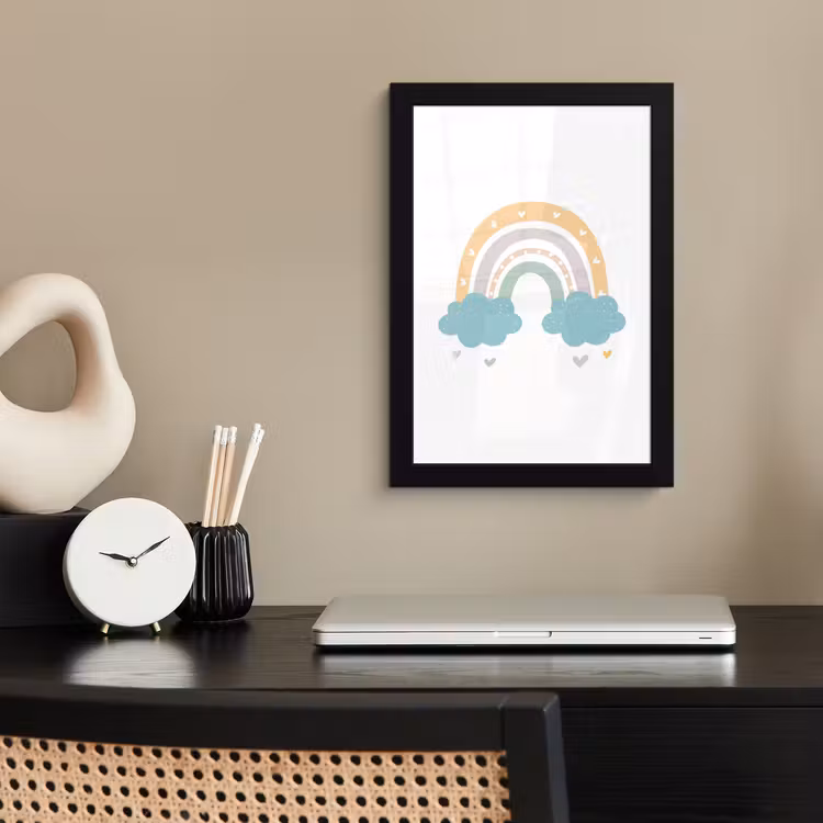 Poster met lijst - Regenboog - Hartjes - Wolken - Stippen - Pastel - Kinderen — 2