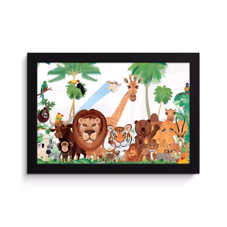 Poster met lijst - Wilde dieren - Jungle - Leeuw - Tijger - Meisjes - Kids - Jongens — 1