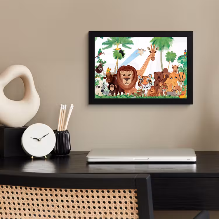 Poster met lijst - Wilde dieren - Jungle - Leeuw - Tijger - Meisjes - Kids - Jongens — 2