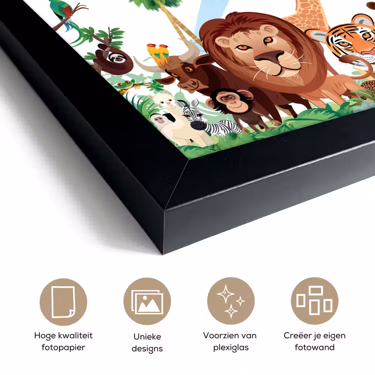 Poster met lijst - Wilde dieren - Jungle - Leeuw - Tijger - Meisjes - Kids - Jongens — 6