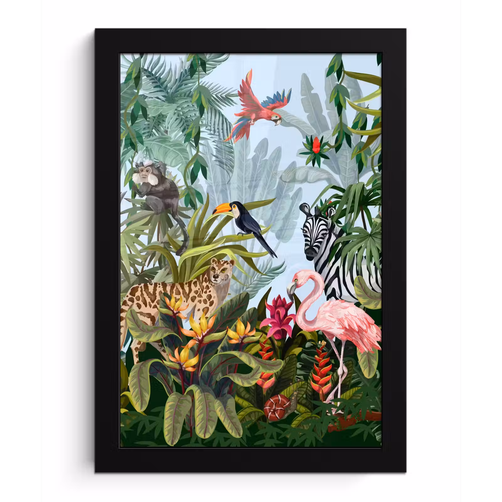 Poster met lijst - Jungle - Natuur - Jongens - Meisjes - Kinderen - Zebra - Flamingo — 1