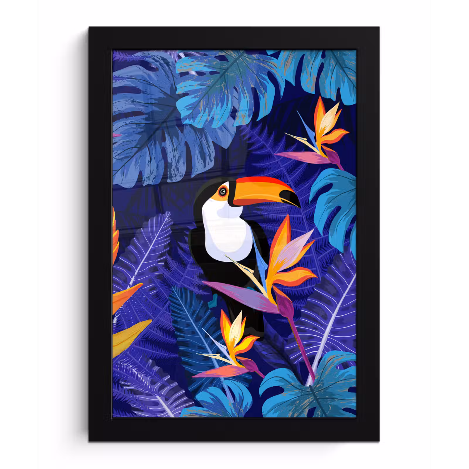 Poster met lijst - Jungle - Toekan - Bloemen - Planten - Kinderen - Paars - Dieren — 1