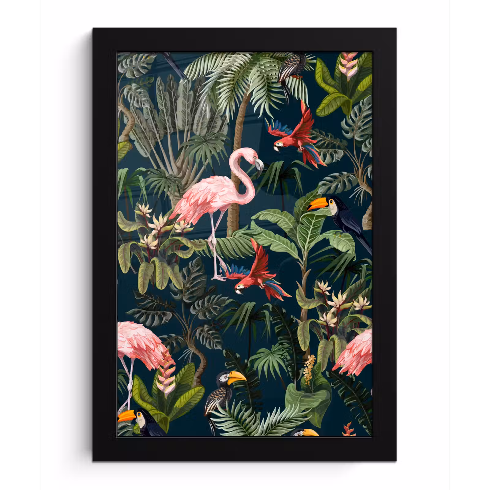 Poster met lijst - Jungledieren - Patroon - Kinderen - Flamingo - Papegaai - Kids — 1