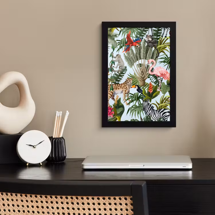 Poster met lijst - Jungle - Dieren - Meisjes - Kinderen - Jongens - Flamingo - Papegaai — 2