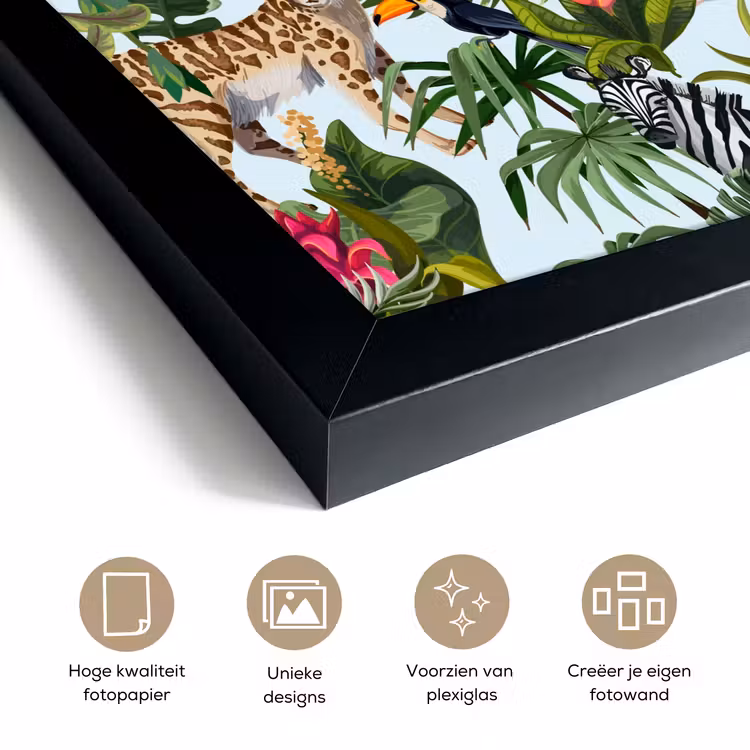 Poster met lijst - Jungle - Dieren - Meisjes - Kinderen - Jongens - Flamingo - Papegaai — 6