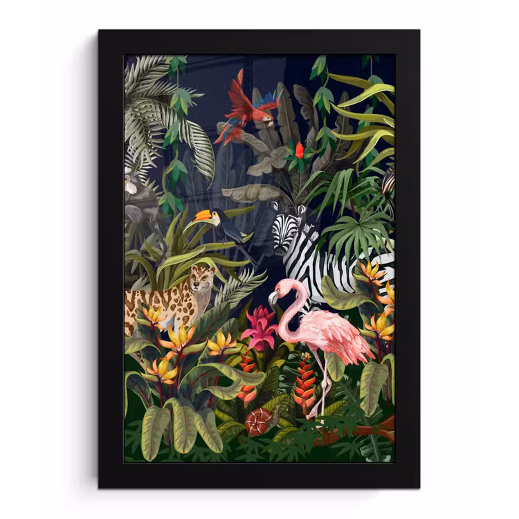 Poster met lijst - Jungle dieren - Natuur - Jongens - Meisjes - Flamingo - Zebra — 1