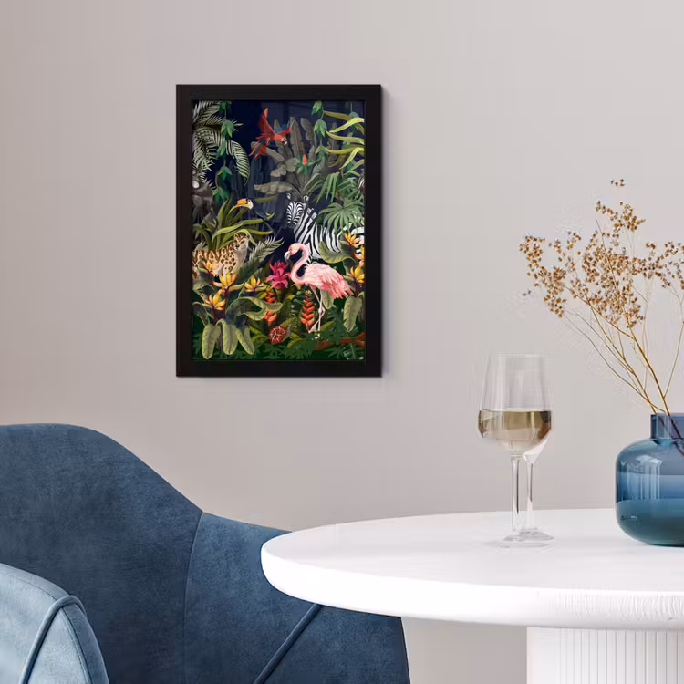 Poster met lijst - Jungle dieren - Natuur - Jongens - Meisjes - Flamingo - Zebra — 4