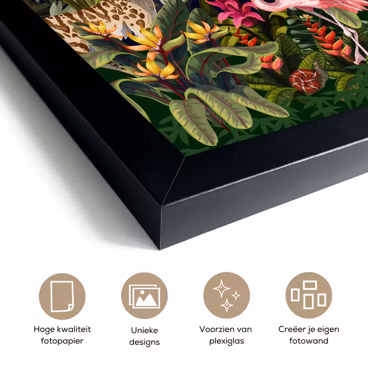 Poster met lijst - Jungle dieren - Natuur - Jongens - Meisjes - Flamingo - Zebra — 6