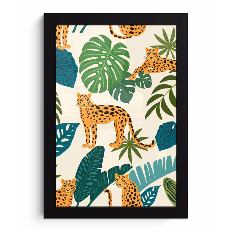Poster met lijst - Jungle - Luipaard - Planten - Patroon - Meiden - Jongens — 1