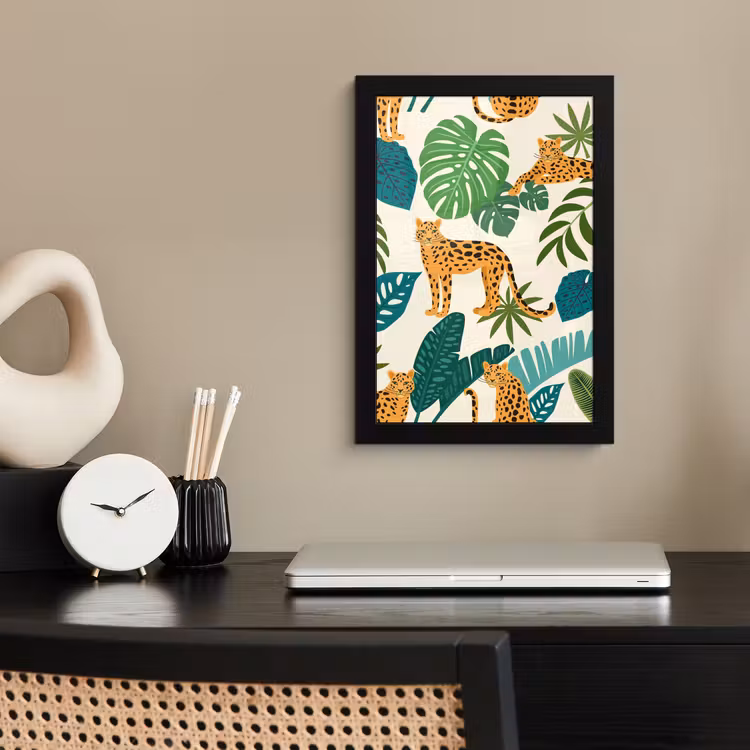 Poster met lijst - Jungle - Luipaard - Planten - Patroon - Meiden - Jongens — 2