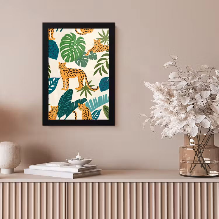 Poster met lijst - Jungle - Luipaard - Planten - Patroon - Meiden - Jongens — 5