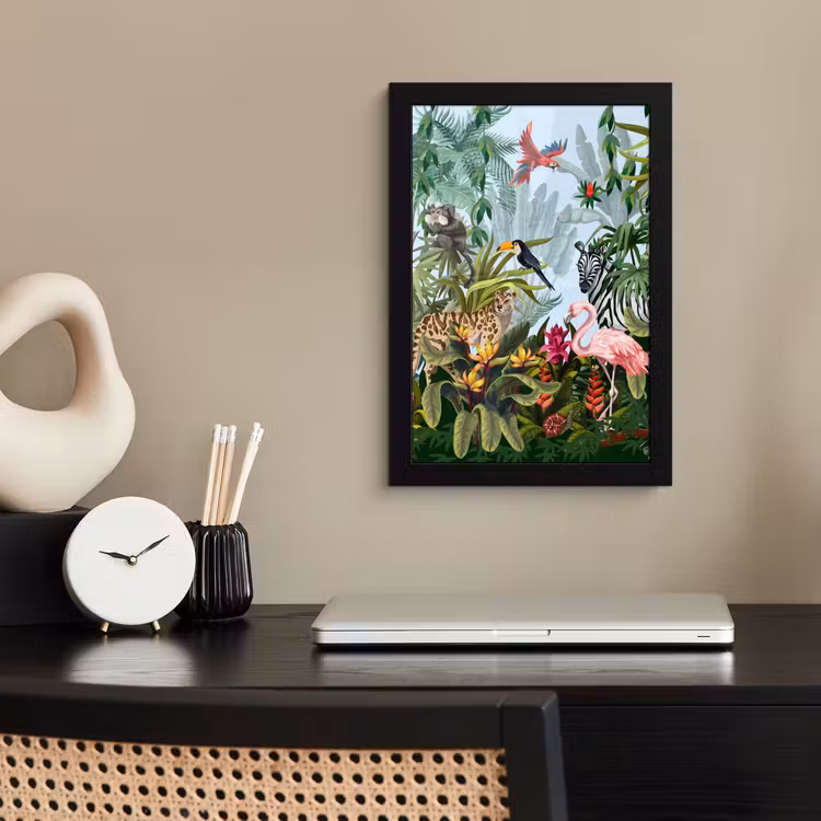Poster met lijst - Jungle - Natuur - Jongens - Meisjes - Kinderen - Zebra - Flamingo — 2