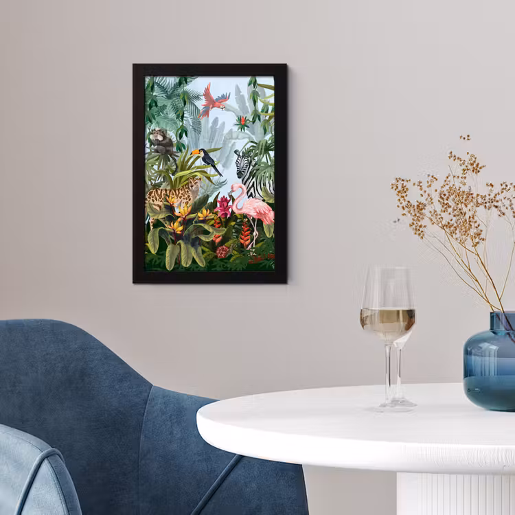 Poster met lijst - Jungle - Natuur - Jongens - Meisjes - Kinderen - Zebra - Flamingo — 4
