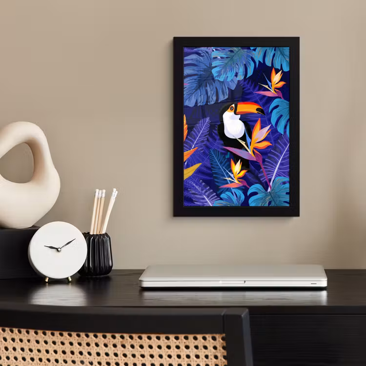 Poster met lijst - Jungle - Toekan - Bloemen - Planten - Kinderen - Paars - Dieren — 2