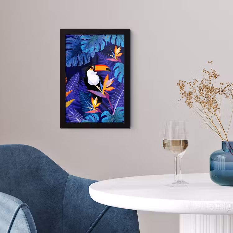 Poster met lijst - Jungle - Toekan - Bloemen - Planten - Kinderen - Paars - Dieren — 4