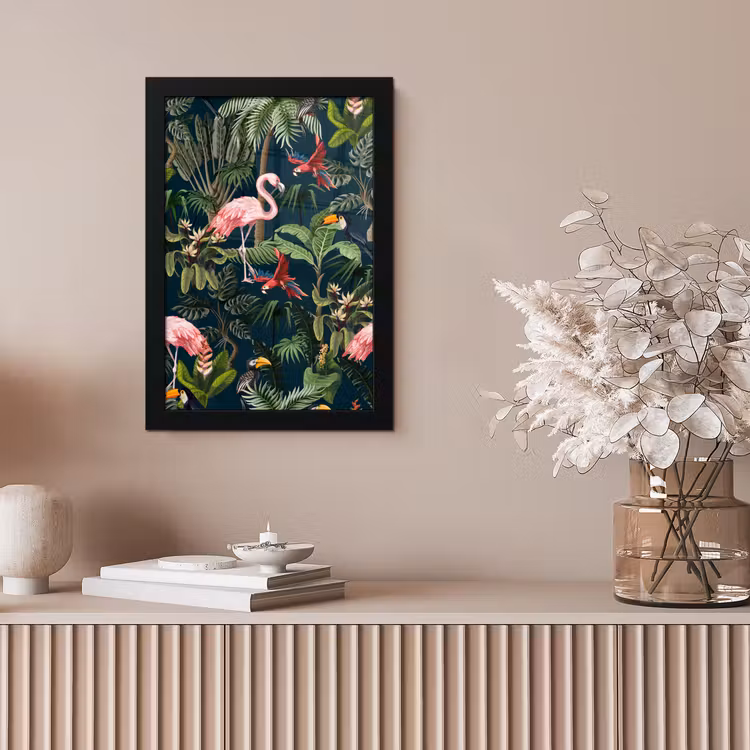 Poster met lijst - Jungledieren - Patroon - Kinderen - Flamingo - Papegaai - Kids — 5