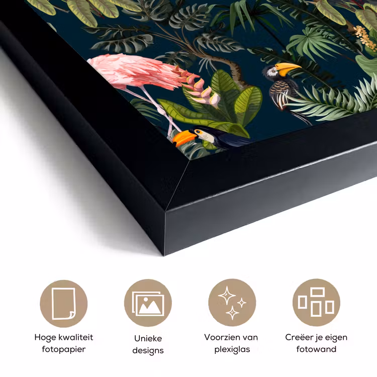 Poster met lijst - Jungledieren - Patroon - Kinderen - Flamingo - Papegaai - Kids — 6