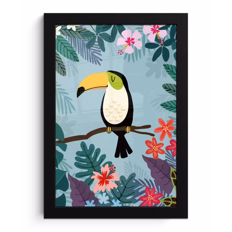 Poster met lijst - Toekan - Planten - Bloemen - Kinderen - Dieren - Kids — 1