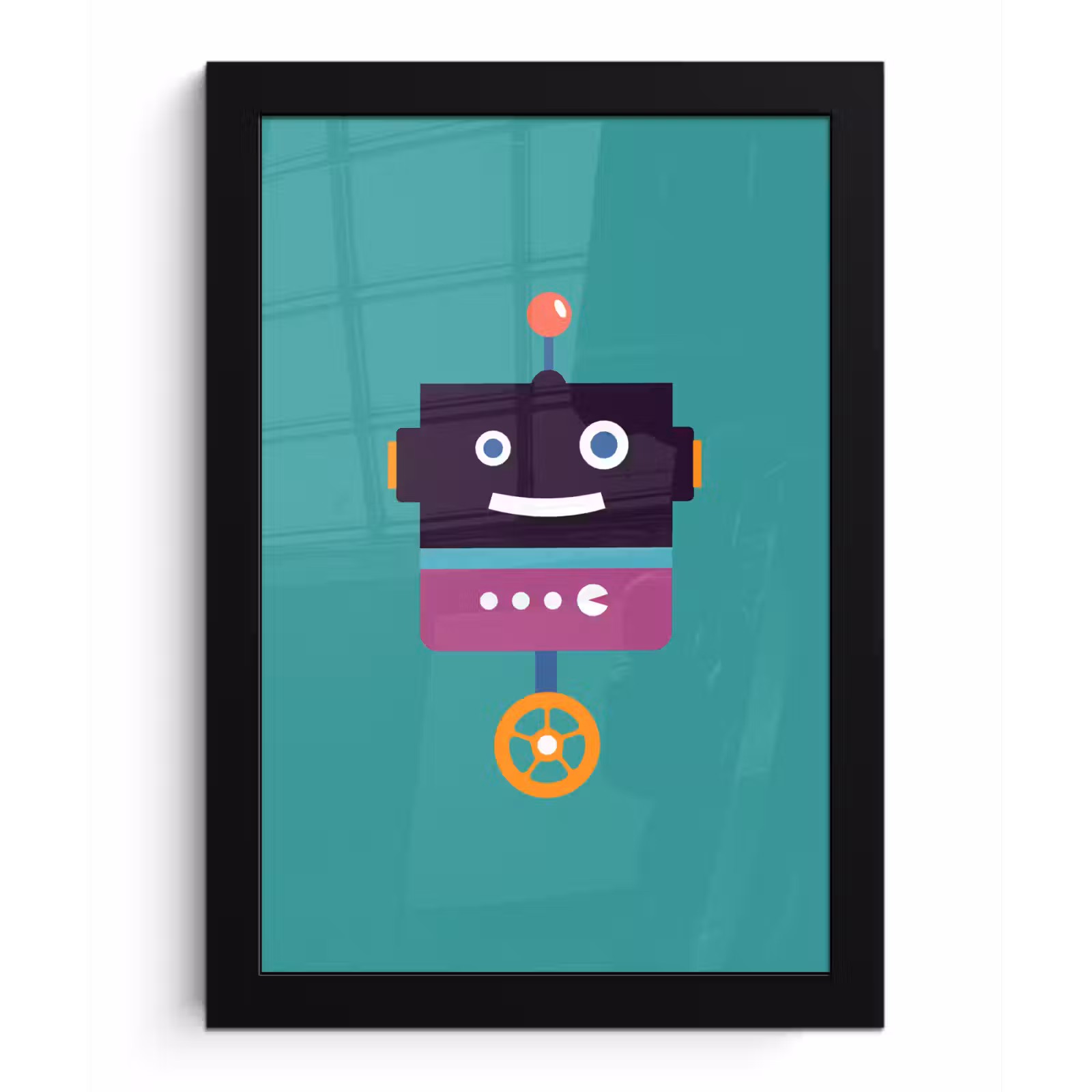 Poster met lijst - Robot - Wiel - Paars - Groen - Jongens - Kids — 1